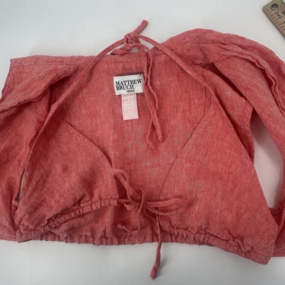 Matthew Bruch Linen Vest Womens 3 Medium Triangle Bikini Top Red Melange Linen - Picture 12 of 15
